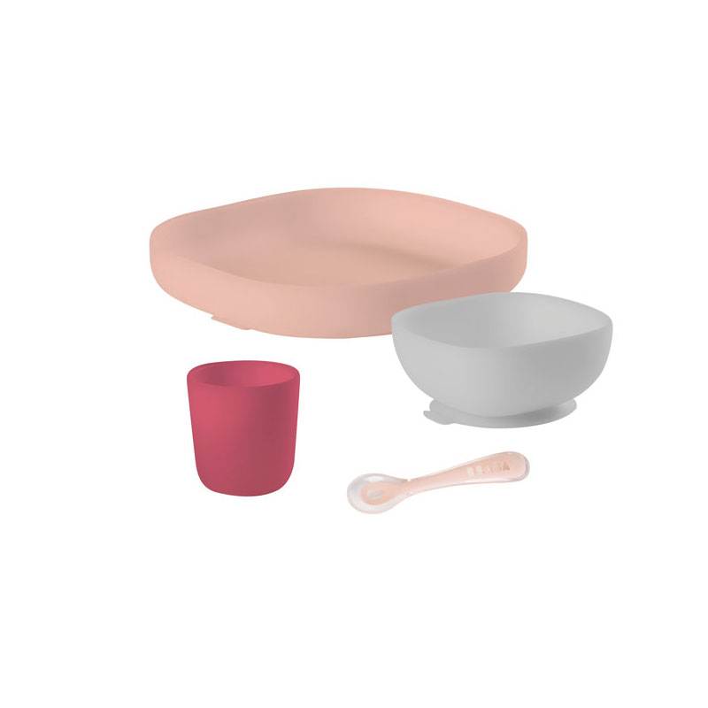 Set Vaisselle Silicone 4 Pieces Rose Vente En Ligne De Repas Bebe9