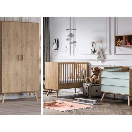 Chambre Trio Vintage Lit 70x140 Commode Armoire Nautis Bois Vert Vente En Ligne De Chambre Bebe Bebe9