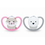 Lot de 2 sucettes Space 6-18m Chat/Ours