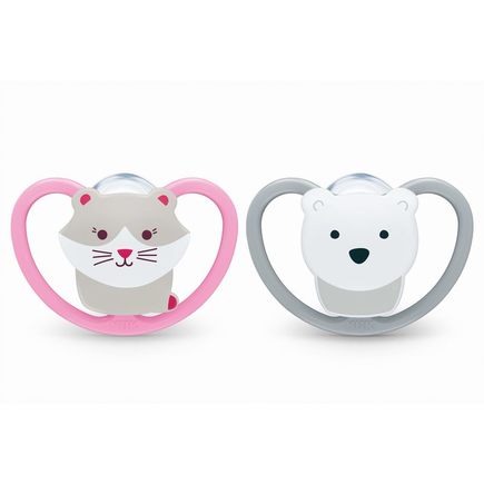 Lot de 2 sucettes Space 6-18m Chat/Ours NUK