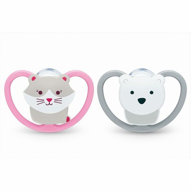 Lot de 2 sucettes Space 0-6m Chat/Ours NUK