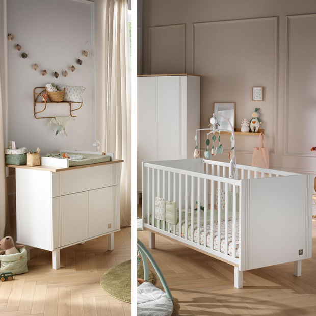 Chambre DUO Lit 70x140 Commode ELEONORE Blanc Plan à langer OFFERT SAUTHON