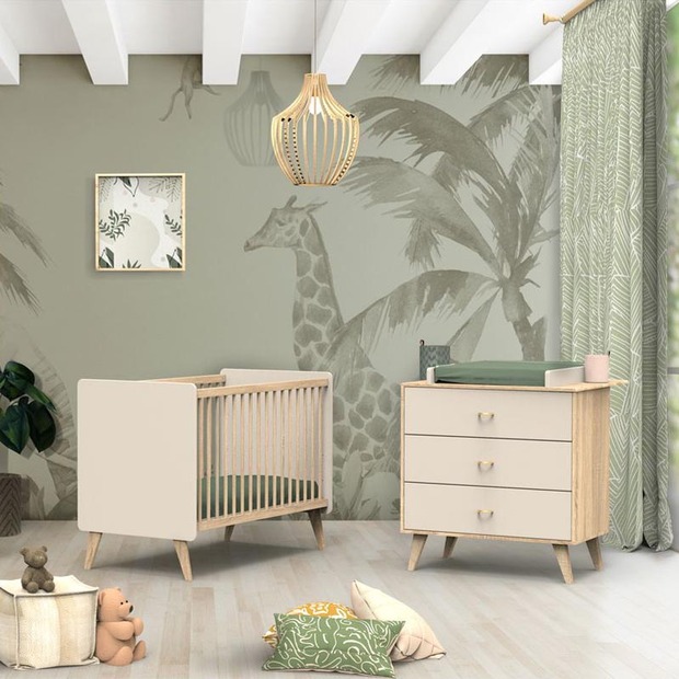 Chambre DUO Lit 140x70 Commode BASILE + Plan à langer OFFERT BEBE9 CREATION