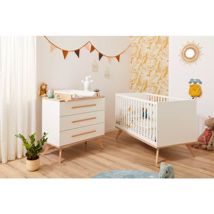 Chambre DUO Lit 60x120 + Commode FANON Blanc + Plan à  langer OFFERT BEBE9 CREATION