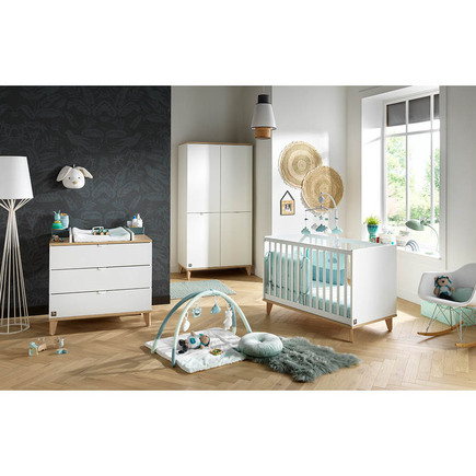 Chambre TRIO lit 70x140 cm + commode + armoire AUBIN Blanc + Plan à  langer OFFERT BEBE9 CREATION