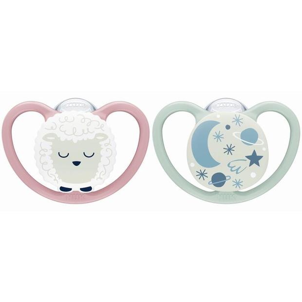 Lot de 2 Sucettes SPACE NUIT 18-36m Mouton/Ciel NUK