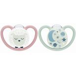 Lot de 2 Sucettes SPACE NUIT 0-6m Mouton/Ciel