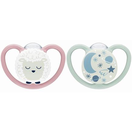 Lot de 2 Sucettes SPACE NUIT 0-6m Mouton/Ciel NUK