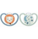 Lot de 2 Sucettes SPACE NUIT 0-6m Lion/Ciel