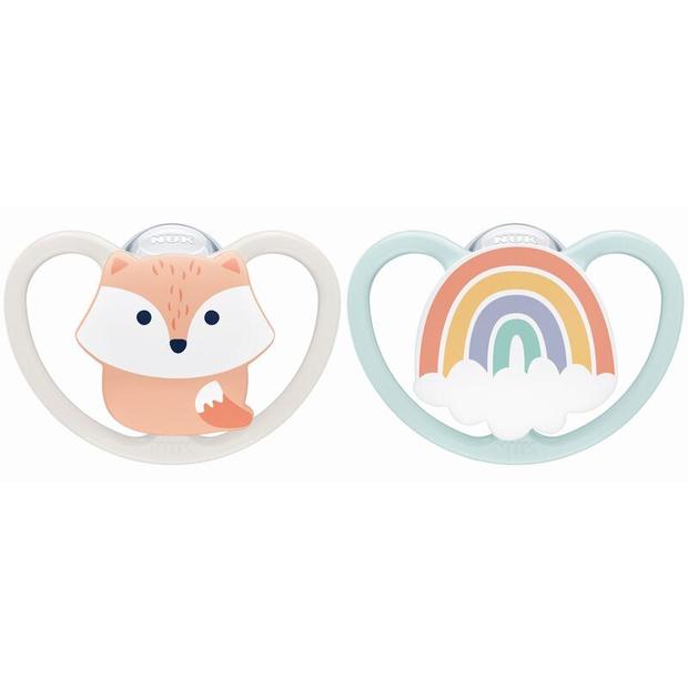 Lot de 2 Sucettes SPACE 0-6m Renard/Arc en ciel NUK