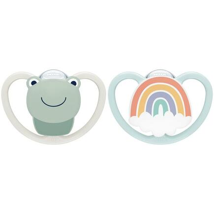 Lot de 2 Sucettes SPACE 0-6m Grenouille/Arc en ciel NUK