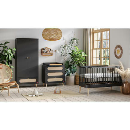 Chambre TRIO Lit 70x140 PARIS Commode Armoire CANNE Noir VOX