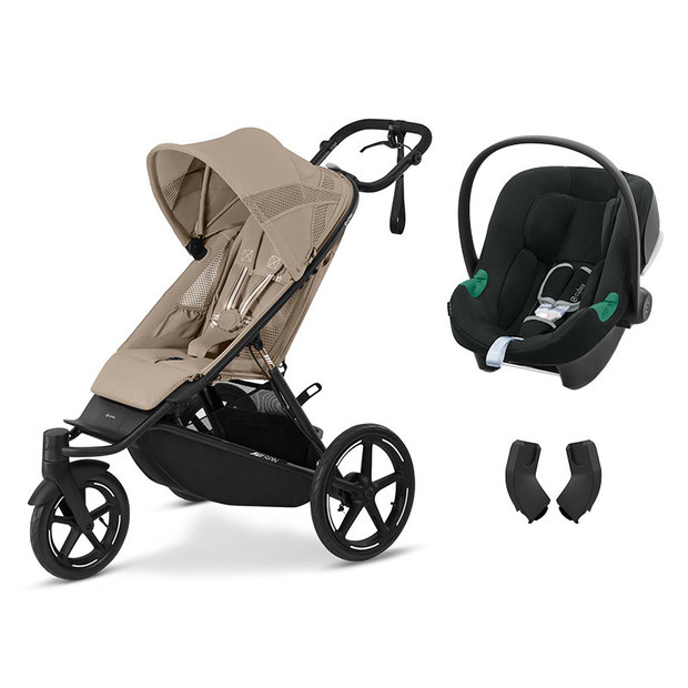 Poussette duo Avi Spin - Almond beige + Aton B2 - Volcano black CYBEX