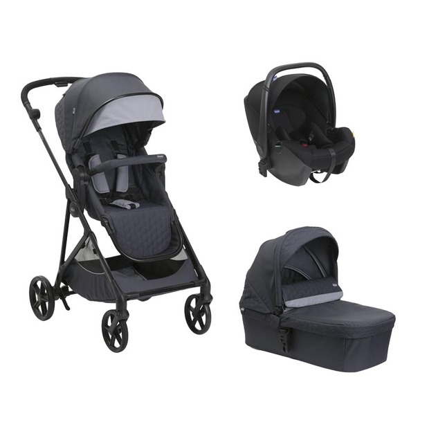 Poussette Trio Seety Nacelle Boston Grey + Siège auto Kory Black CHICCO