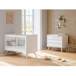 Chambre duo lit 60x120 cm + Commode Vintage - Blanc/chêne