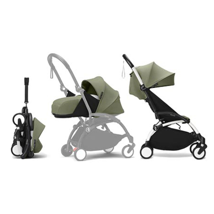 Poussette YOYO 3 Pack 0+ et 6+ Olive / Cadre Blanc STOKKE