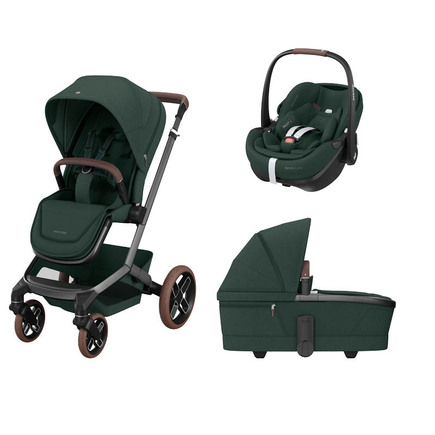 Poussette TRIO FAME avec Nacelle + Cosi PEBBLE 360 Pro 2 Green MAXI COSI