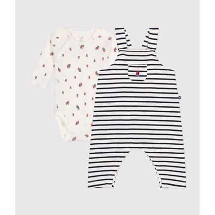 Ensemble salopette marshmallow /smoking 6m PETIT BATEAU