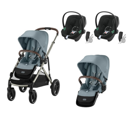 Poussette jumeaux Gazelle S TPE Stormy Blue + 2 ATON B2 Volcano Black CYBEX