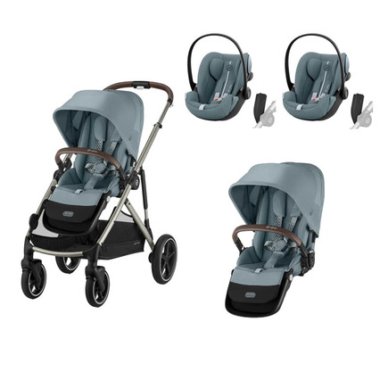 Poussette Jumeaux Gazelle S SLV  + 2 Cloud G Stormy blue CYBEX