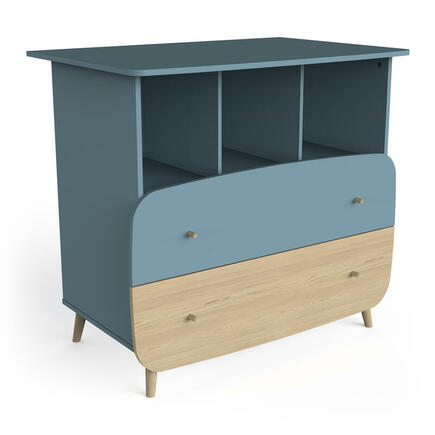 Commode 2 tiroirs 3 niches FIRMIANA Bleu Orage CBA Meubles