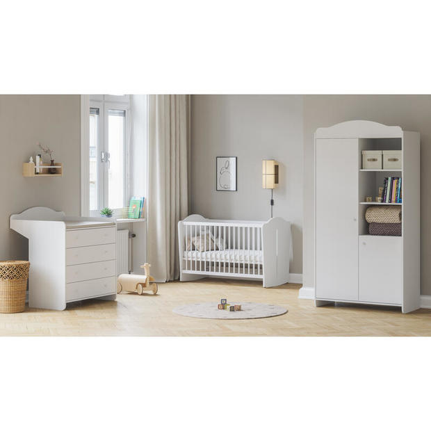 Chambre TRIO lit 60x120 Commode Armoire MEGEVE Blanc VOX