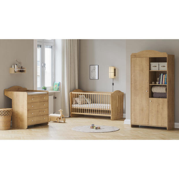 Chambre TRIO lit 70x140 Commode Armoire MEGEVE Chêne VOX