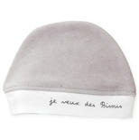 Bonnet de naissance en velours Bisous - Gris