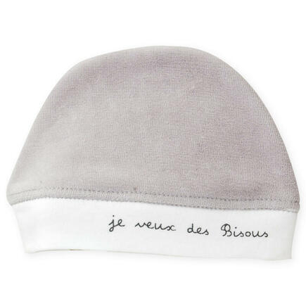 Bonnet de naissance en velours Bisous - Gris TROIS KILOS SEPT