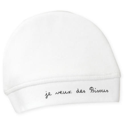 Bonnet de naissance en velours Bisous - Blanc TROIS KILOS SEPT