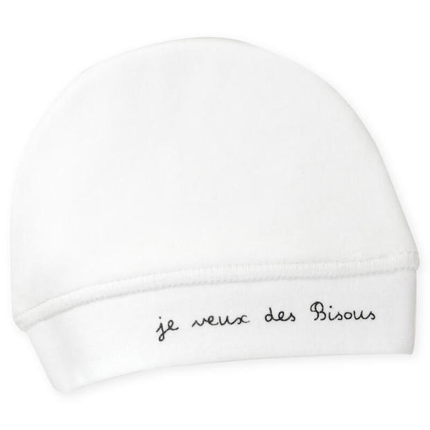 Bonnet de naissance en velours Bisous - Blanc TROIS KILOS SEPT