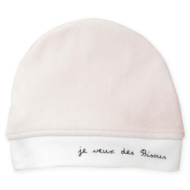 Bonnet de naissance en velours Bisous - Rose TROIS KILOS SEPT