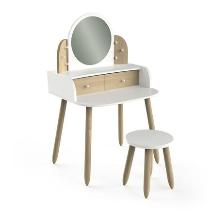 Coiffeuse et Tabouret LILI Blanc Beige CBA Meubles