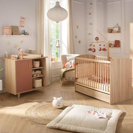 Chambre duo lit 120x60 commode Charlie Terracotta + PAL OFFERT BEBE9 CREATION