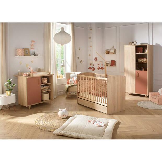 Chambre trio lit 140x70 commode armoire Charlie Terracotta + PAL OFFERT BEBE9 CREATION