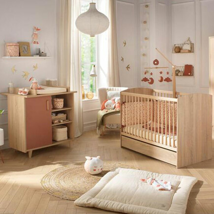 Chambre duo lit 140x70 commode Charlie Terracotta + PAL OFFERT BEBE9 CREATION