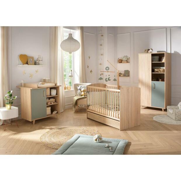 Chambre trio lit 120x60 commode armoire Charlie Sauge + PAL OFFERT BEBE9 CREATION