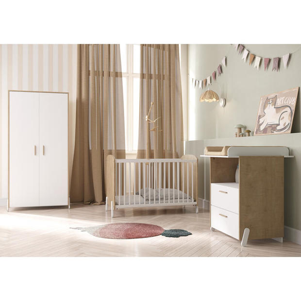 Chambre Trio Lit 60x120 + Commode avec Plan à langer + Armoire NAILI CBA Meubles