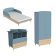 Chambre Trio Lit 70x140 + Commode + plan à langer + Armoire FIRMIANA Bleu Orage CBA Meubles