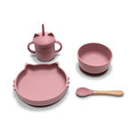 Set 4 pièces silicones avec bol + assiette + tasse et cuillère ROSE