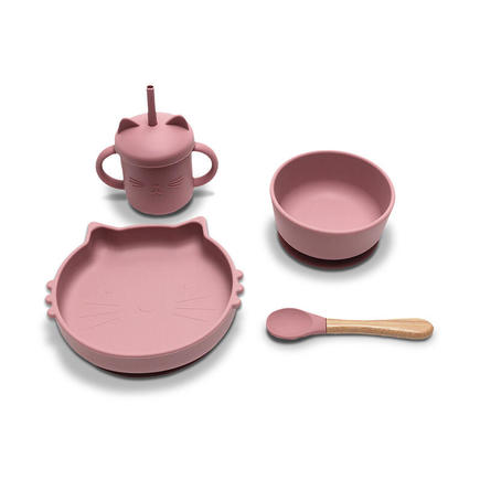 Set 4 pièces silicones avec bol + assiette + tasse et cuillère ROSE LORELLI