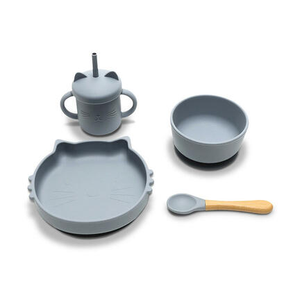 Set 4 pièces silicones avec bol + assiette + tasse et cuillère GRIS LORELLI