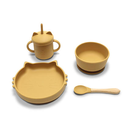 Set 4 pièces silicones avec bol + assiette + tasse et cuillère JAUNE LORELLI