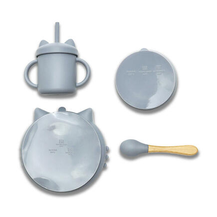 Set 4 pièces silicones avec bol + assiette + tasse et cuillère GRIS LORELLI - 3