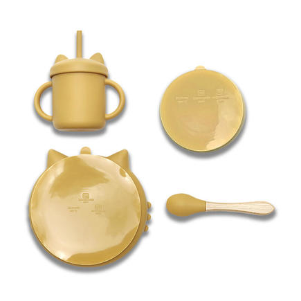 Set 4 pièces silicones avec bol + assiette + tasse et cuillère JAUNE LORELLI - 3