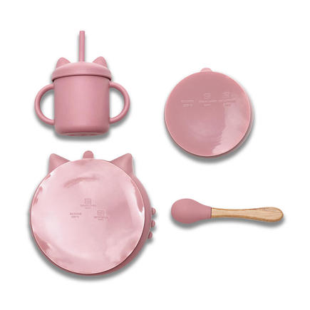 Set 4 pièces silicones avec bol + assiette + tasse et cuillère ROSE LORELLI - 2