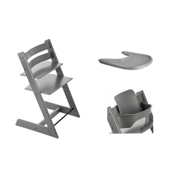 Chaise Tripp Trapp + Babyset + Plateau gris tempête STOKKE