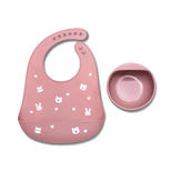 Set de 2 pièces bavoir + assiette rebord ROSE