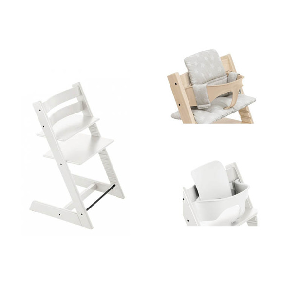 Chaise Tripp Trapp + Babyset Blanc + Coussin Star's Silver  STOKKE