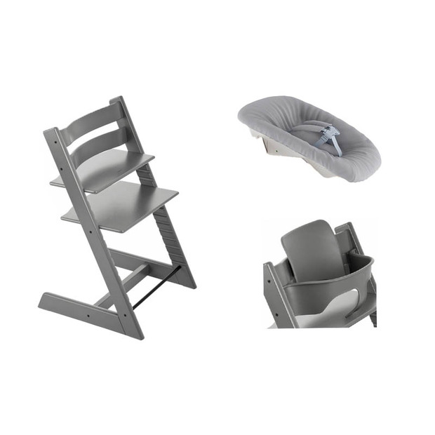 Chaise Tripp Trapp + Babyset gris tempête + Newborn Set gris STOKKE